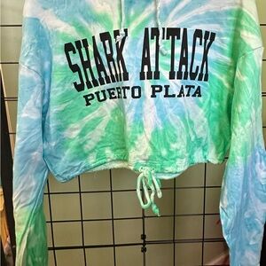 Tie-Dye Shark Attack Cropped Hoodie